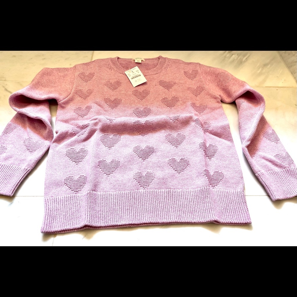 Pink JCrew Kids Crewcuts Cotton Sweater with Heart Detail; Size Medium